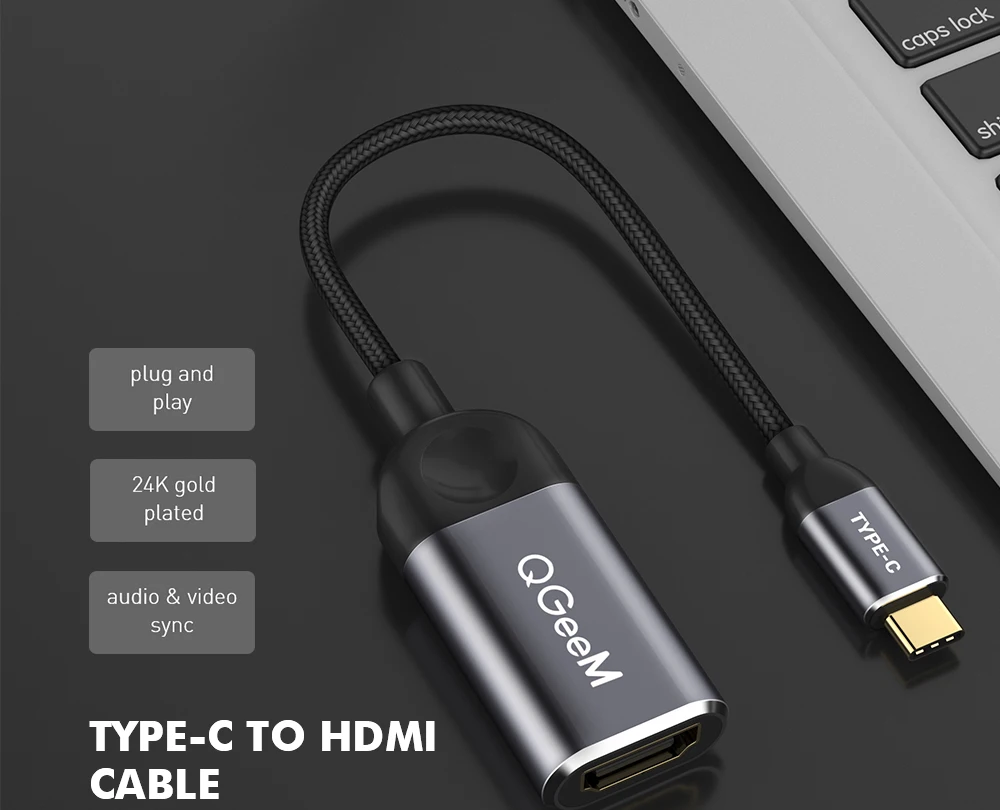 QGEEM USB C к HDMI Кабель-адаптер 4 к 30 Гц тип-c к HDMI для huawei mate 20 macBook pro ipad pro galaxy S9 HDMI USB-C кабель