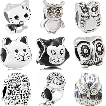 

Hot Selling Handmade Jewelry Crystal Stars Animal Cat Owl Alloy Beads Fit Pandora Charms Bracelets Necklaces for Women Bijoux