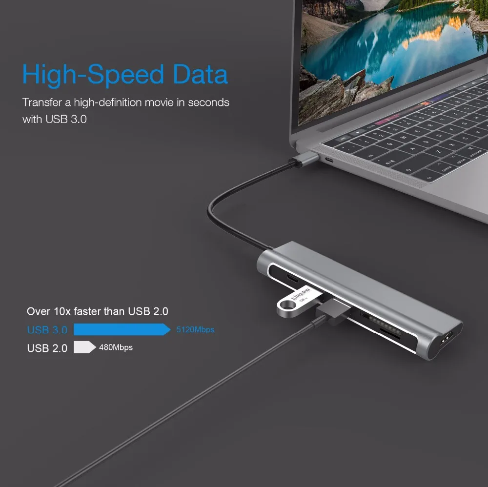 Док станция YUNCLOUD для ноутбука USB C к 3 0/HDMI/Кардридер/PD Зарядка MacBook Samsung Galaxy S9/S8 Huawei