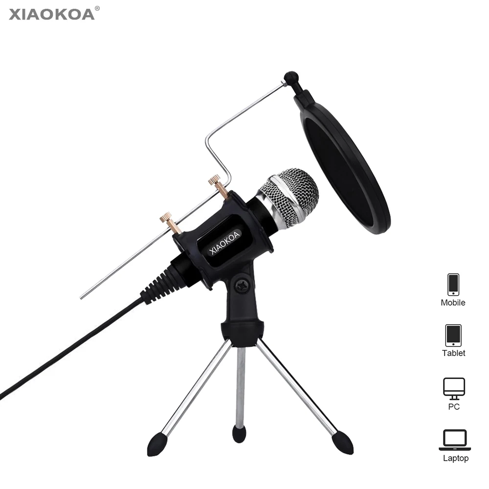 Condenser Microphone for Phone with Stand for computer iphone 7 Recording Podcasting Mobile Android karaoke microfono   XIAOKOA 