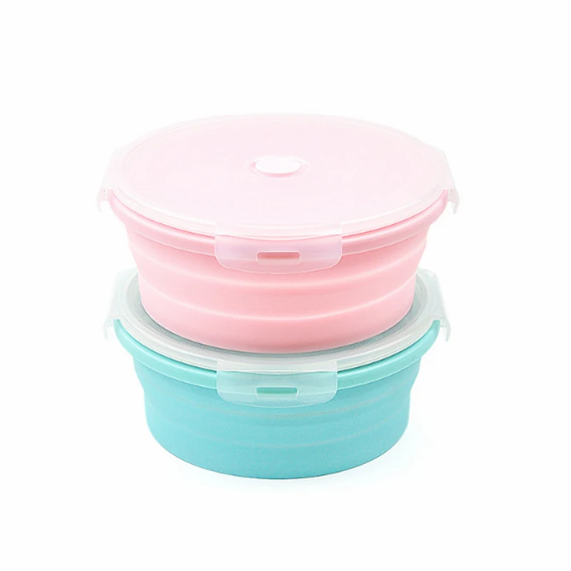 

Newly 1/4Pcs Collapsible Lunch Box Silicone Round Folding Bowl Portable Picnic Storage Food Container