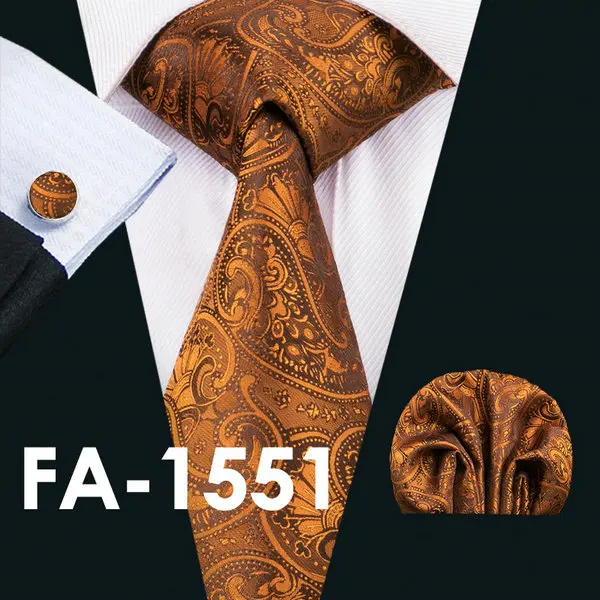 Barry. Wang бренд мужской галстук 16 видов стилей Пейсли шёлк-жаккард тканый галстук Handky запонки набор для мужчин Бизнес Свадебная вечеринка - Цвет: FA1551