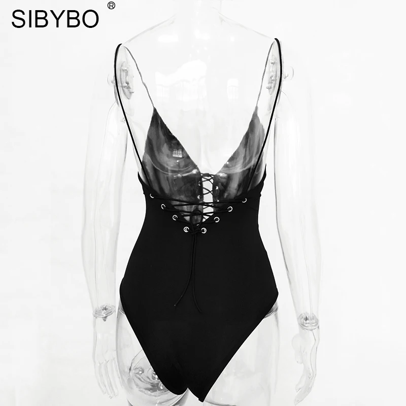 Женский комбинезон на шнуровке Sibybo Облегающий с открытой спиной и глубоким v