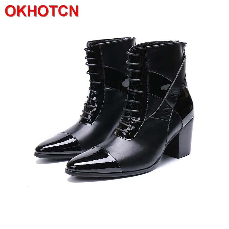 DesignerMensHighHeelBootsLaceUpCowLeatherHighMenShoeBack