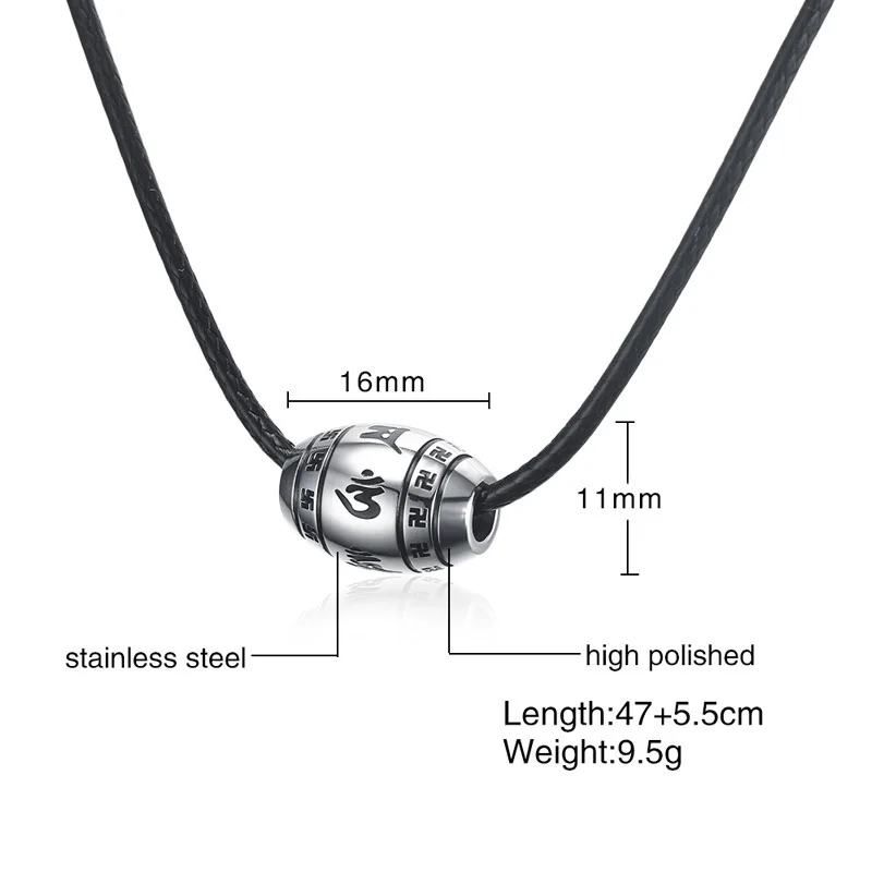 Шесть слов мантра молитва колье Ожерелье Мужчины Женщины Ювелирные изделия классический черный Веревка Цепь - Окраска металла: 930S