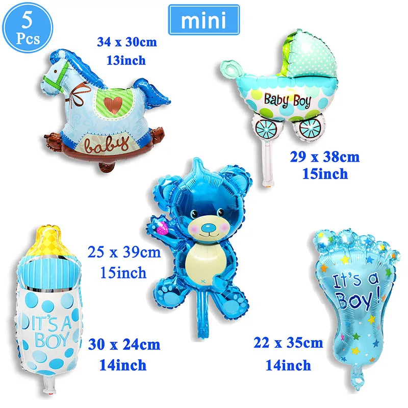 5pcs Cute Baby Shower Foil Balloons Babyshower Games Decor Baptism Christening Decorations Its a Boy Girl Gender Reveal Party