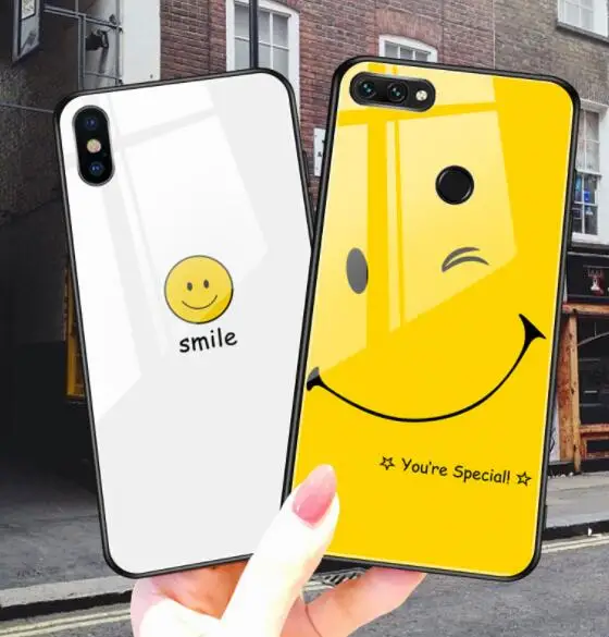 

Happy smile 9H tempered glass mobile phone case for iPhone 6 6s 7 8 plus X XR XSmax TPU