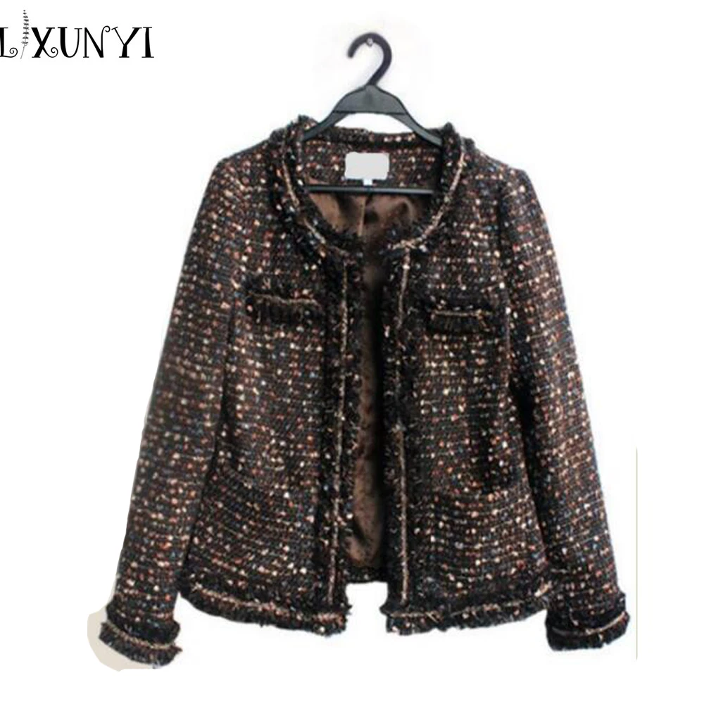 

Autumn Winter Wool High-end Tassels Patchwork Tweed Coats Women Long Sleeve Woolen Coat Female ladies Tweed jackets Fashion