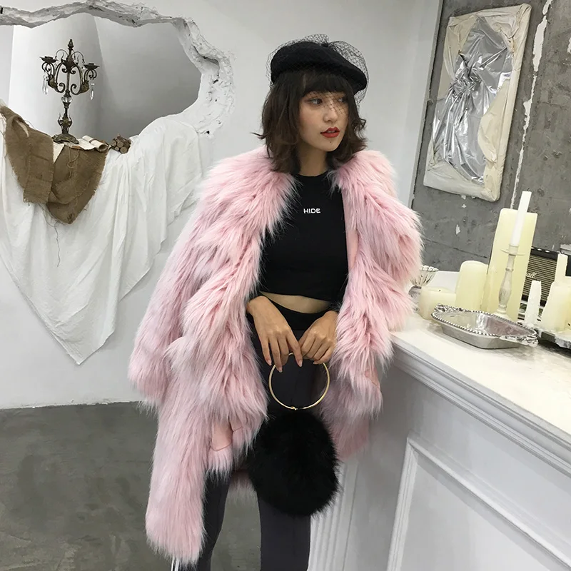 

Female 2018 Winter New Faux Fox Fur Coats Women Fashion Ruffles Collar Long Imitation Fur Outerwear W1567