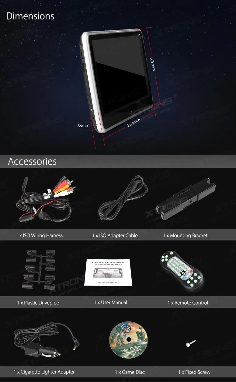 Discount XTRONS 10" Touch Screen Car Pillow Active Headrest Monitor DVD/USB/SD Player Game Disc 16