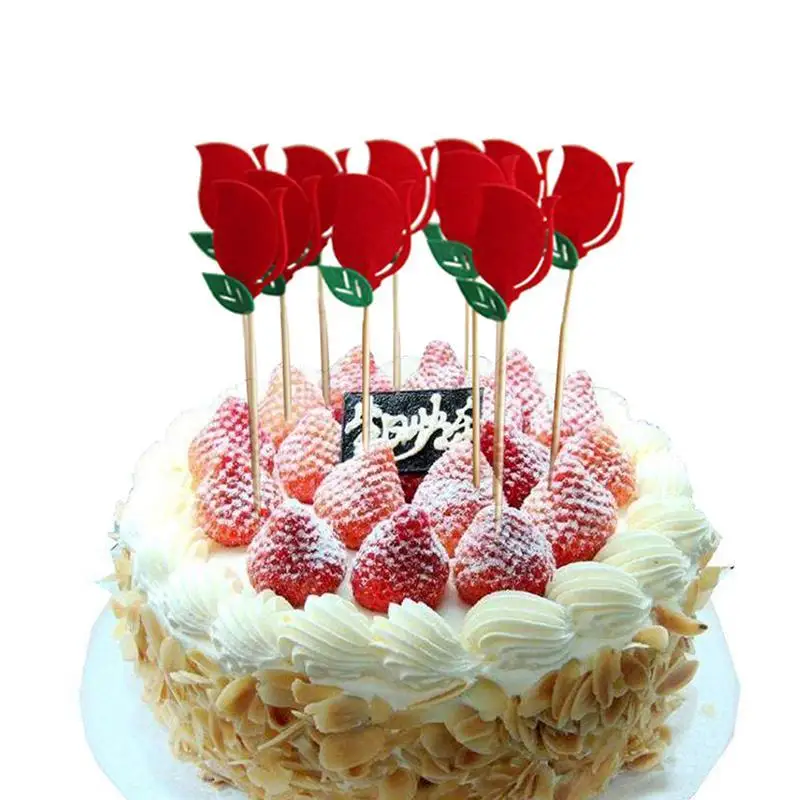 9 шт Красные Розовые зубочистки кекс Decoration цветок торт украшение на День святого Валентина свадьба день рождения