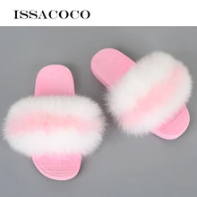 ISSACOCO Winter Women's Plush Slippers Indoor Furry Home Shoes Warm Fox Fur Slippers For Women Slides Flip Flops Fluffy Sandals ISSACOCO Winter Women's Plush Slippers Indoor Furry Home Shoes Warm Fox Fur Slippers For Women Slides Flip Flops Fluffy Sandals