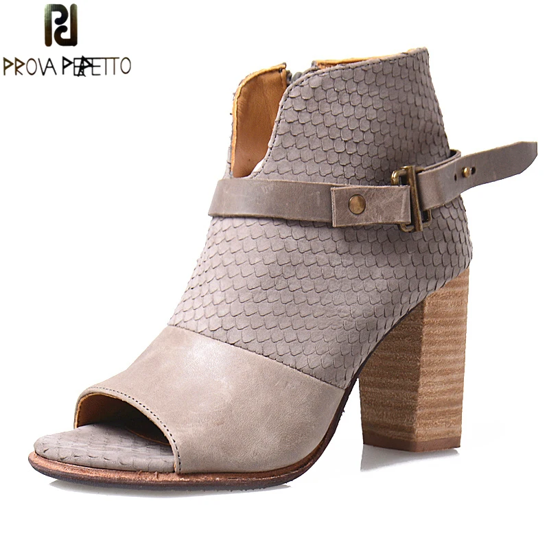 

Prova Perfetto New Design Stingray Skin Single Boots Women European Peep Toe High Heels Boot Belt Buckle Side Zip Ankle Shoes