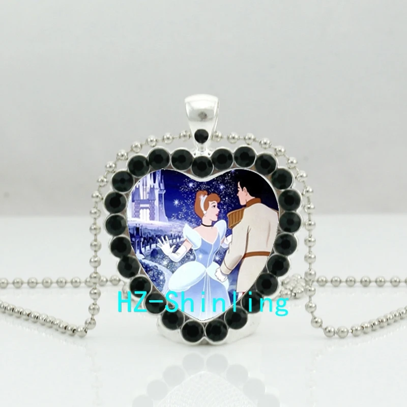 

HZShinling Cinderella Crystal Necklace Cartoon Princess Heart Pendant Lovers Cinderella Jewelry Silver Crystal HZ6
