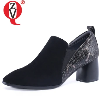 

ZVQ shoes women spring new fashion square toe zipper office women pumps outside high square heel black plus size ladies shoes