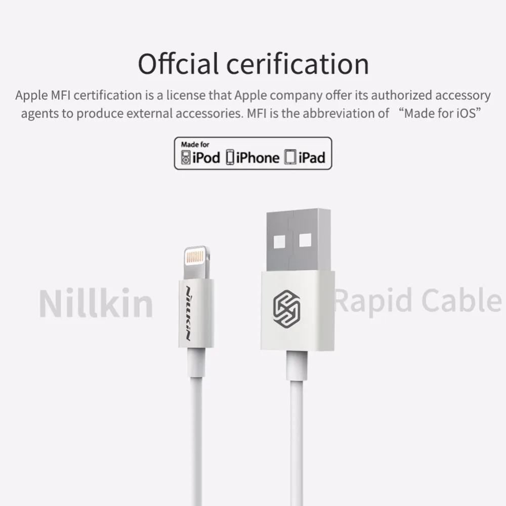 NILLKIN Rapid Cable For Apple IPhone XS Max 8 Plus 7 XR MFI Lightning Quick Charge USB Phone Cable Data Line