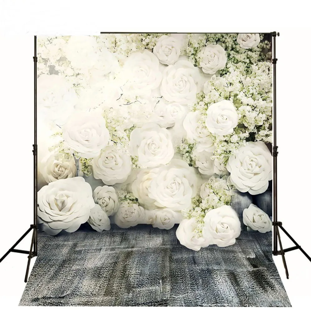 White Roses Floral backdrops Vinyl cloth High quality Computer printed