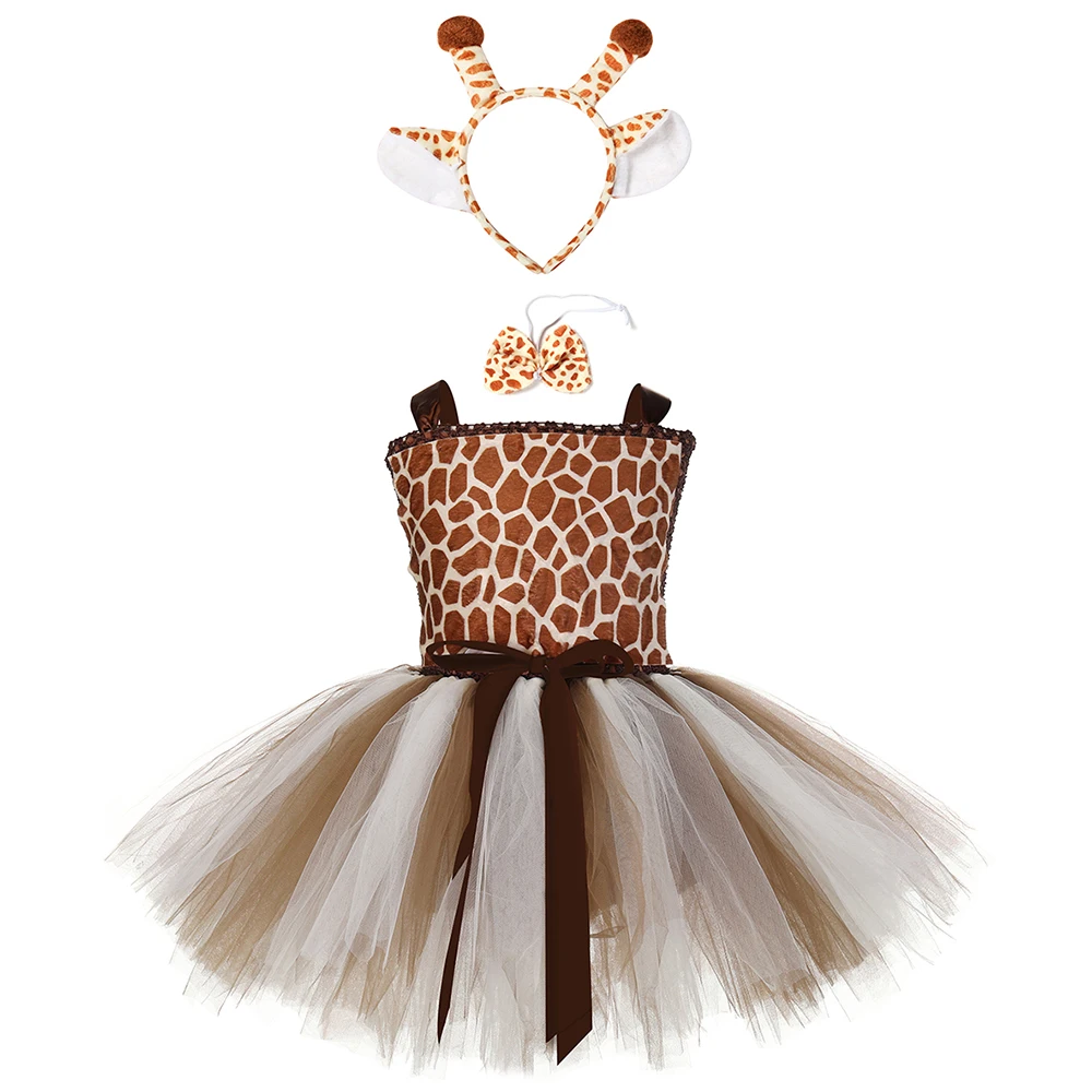 Giraffe Girl Tutu Dress With Matching Headband Set Baby Kids Cute Animal Role Play Costume Outfit Clothes For Halloween Birthday