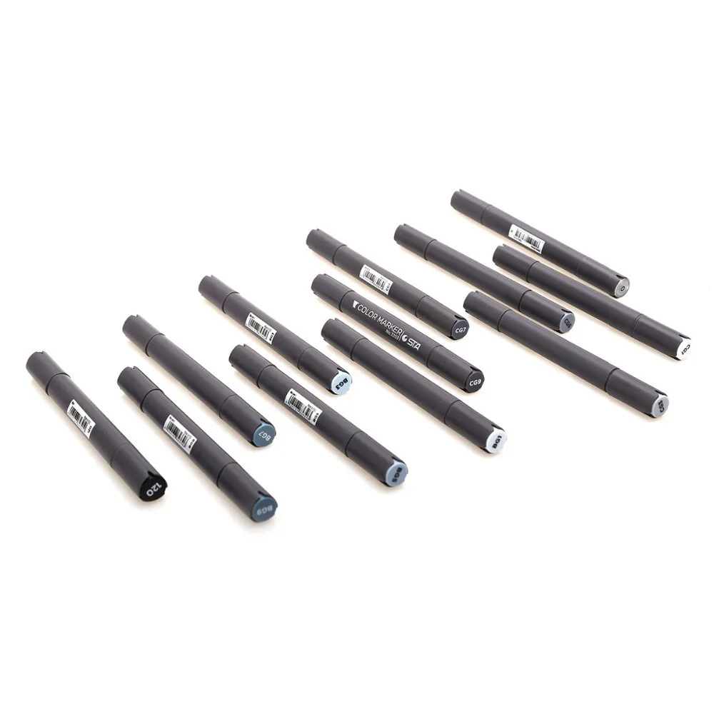 STA 12 Cool Grey Colors Art Markers Grayscale Artist Dual Head Markers