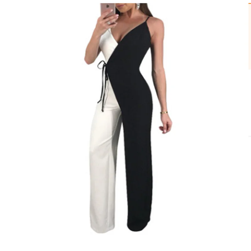 Women One Piece Set Outfits Sling Jumpsuits Sleeveless Black White
