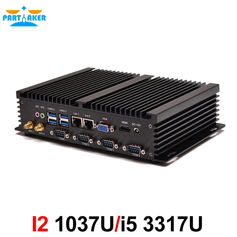  Fanless pc industrial computer with USB 3.0 Dual Gigabit Lan 4 COM HDMI Auto Boot Intel Celeron C1037U Core i5 3317U 