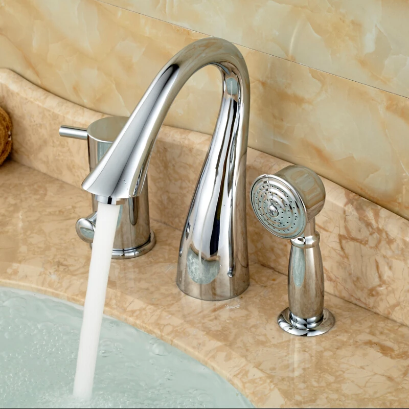 

Chrome Polished Single Handle 3pcs Bathtub Faucet with Handshower Tub Mixer Tap
