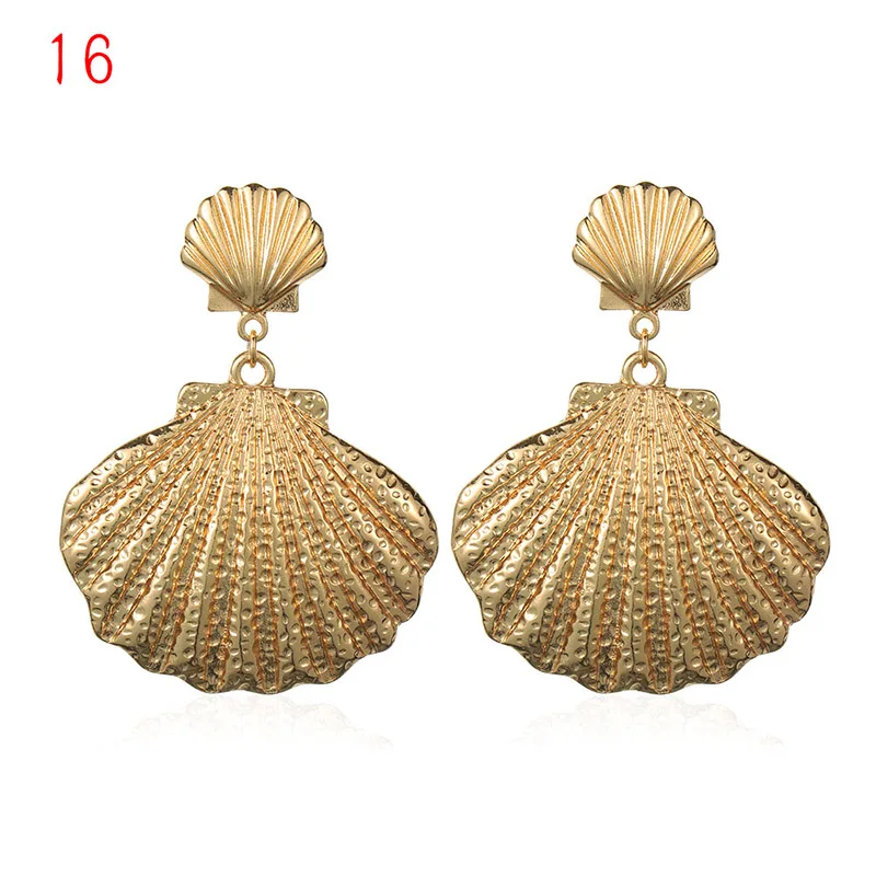 1Pair Summer Retro Fashion Shell Earrings Women Gold Color Geometric Irregular Starfish Conch Statement Jewelry Accessories