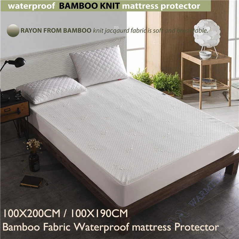 100x190cm Bamboo Fabric Waterproof Mattress Protector Knit Jacquard