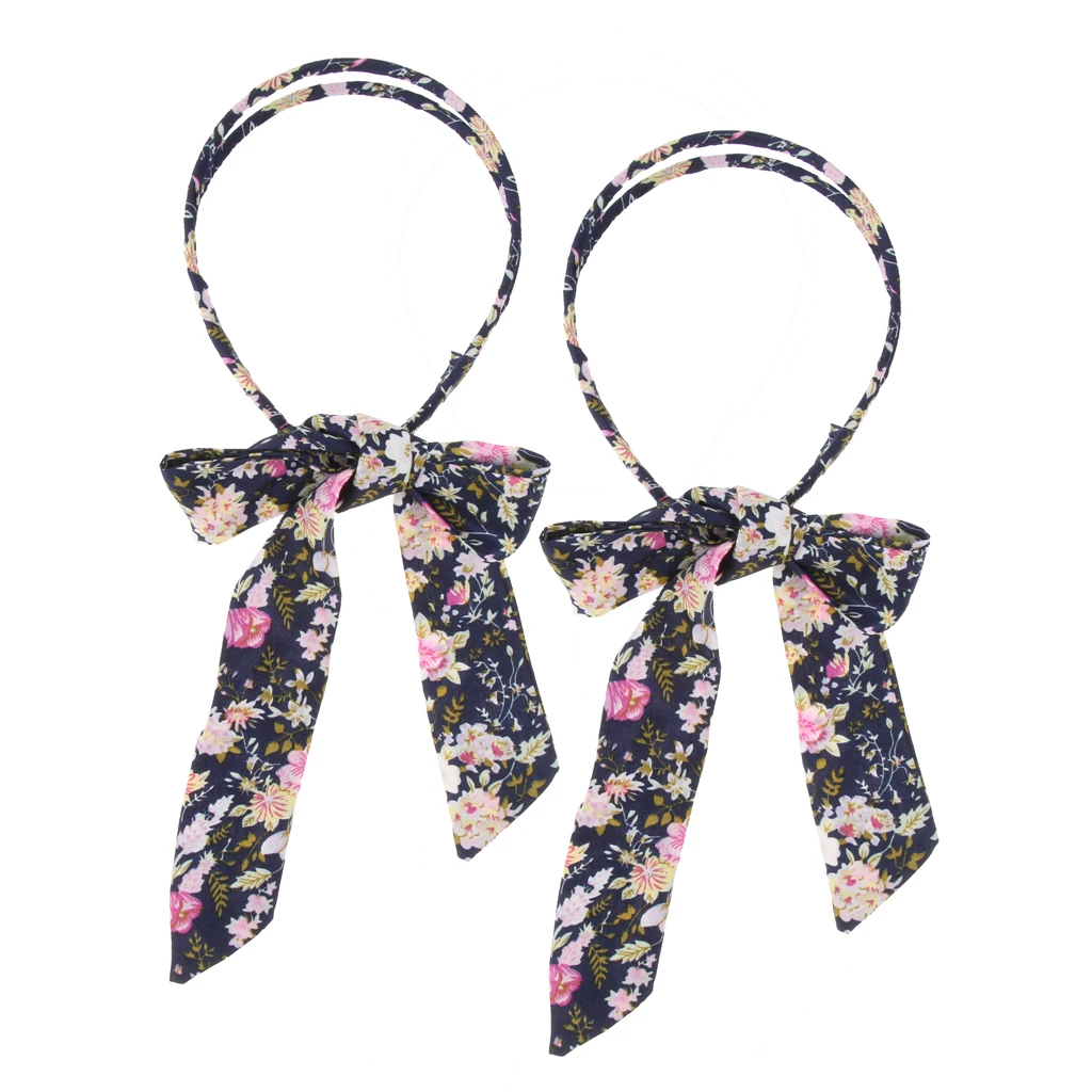 

2 Pieces Retro Floral Print Hair Bands for Girls Satin Bow knot Scrunchies Elastic Hair Rope Bow Ties Ponytail Holder Hair Decor