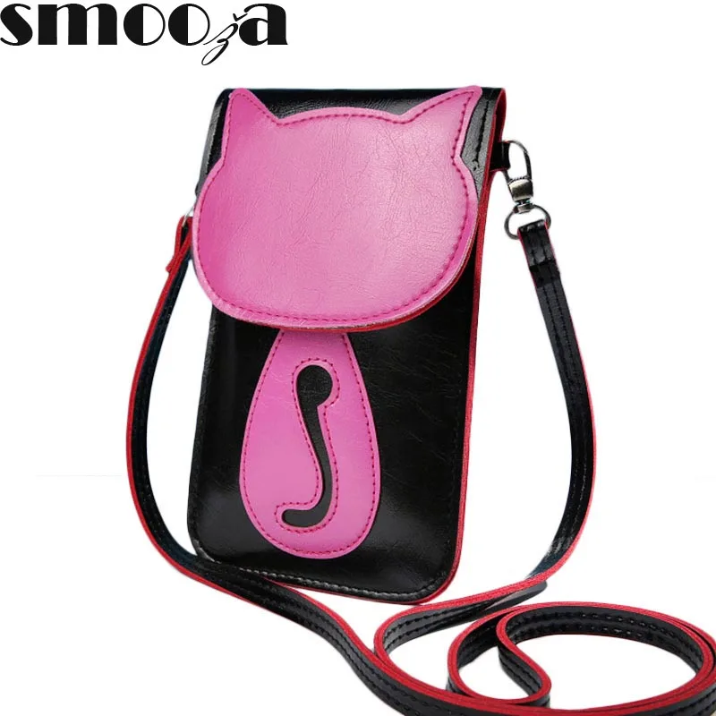 

SMOOZA Women Messenger Bags Fashion Casual Shoulder Phone Pouch Lovely Umbrella Cute Cat Charcater Leather Small Crossbody Bag