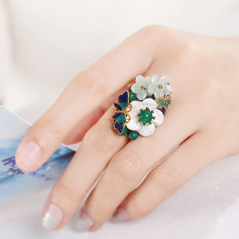 

Chinese Style New Store Ring Fashion Luckly Temperament Jewelry Womens Girls Filled Boho Jewelry Rings Natural Stone Gift Rings