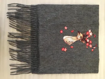 

Chinese embroidery Deer Cashmere scarf shawl wrap 35cm x 185cm Unique gift Suzhou Embroidery