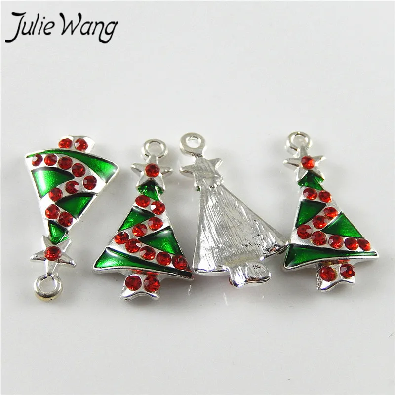 Julie Wang 5 шт. блестящая Мини Зеленая эмаль Рождественская елка сплав