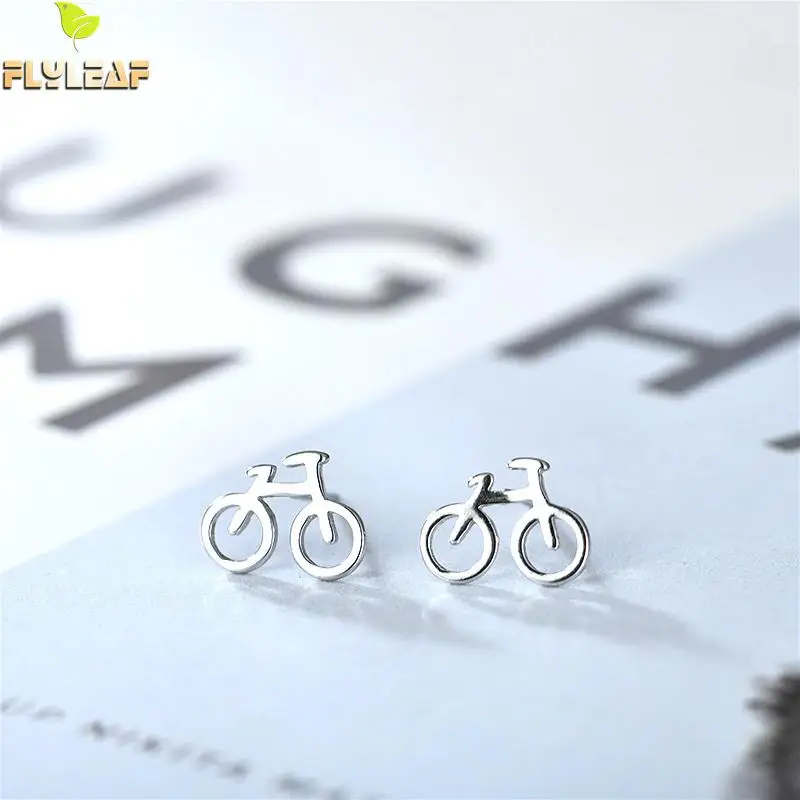 

Flyleaf 925 Sterling Silver Hollow Bicycle Personality Stud Earrings For Women Simple Creativity Fashion Jewelry