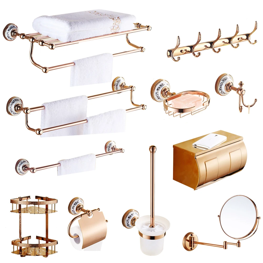 

Antique rose gold tissue box copper wall mounted towel rack European bathroom soap dish paper box bathroom hardware pendant set