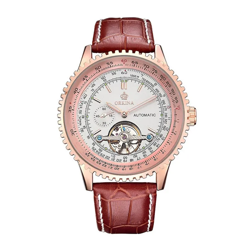 ФОТО Orkina Men Stainless Steel Leather Wrist Watch Brand Mechanical Watches, 180~222x24mm