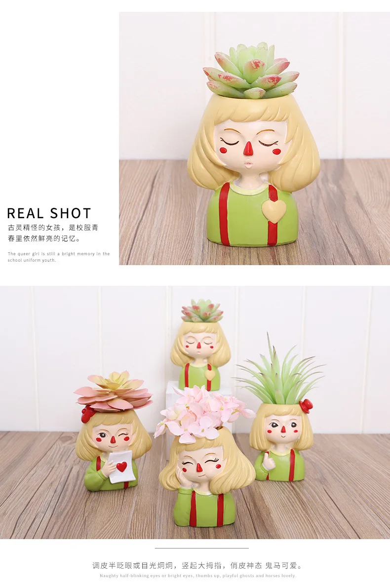 1 Piece Clown Girl Pots For Flowers Resin pot Cute Flowerpot Succulent Decorative Bonsai planter Home Garden Decor (4)
