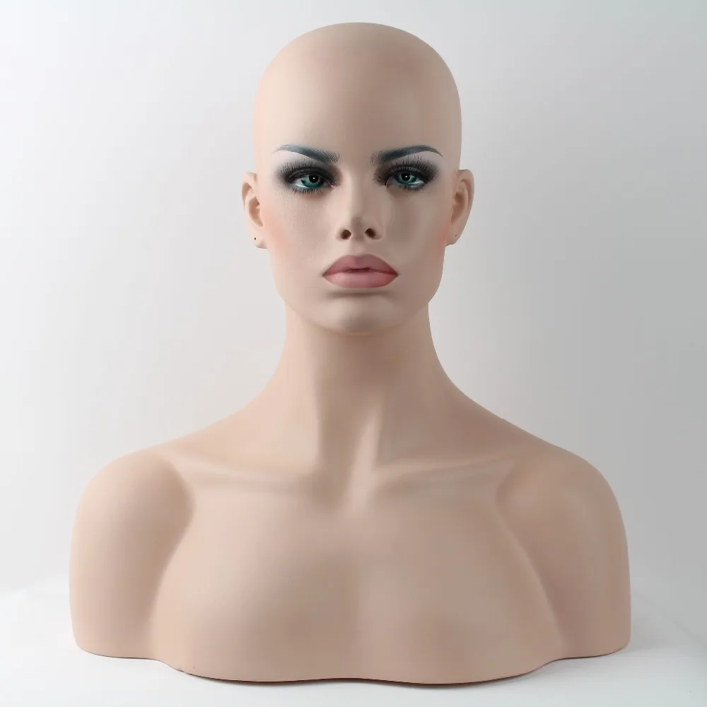 Realistic Fiberglass Female Mannequin Doll Head Bust For Wigs In 