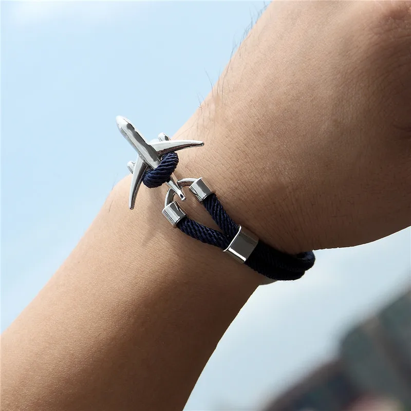 Bracelet jewelry MKENDN Airport Fashion Men Women Airplane Anchor Bracelets Charm Rope Chain Paracord aviation life Jewelry Pulseras hombres