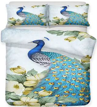 

3D Bedding Set Peacock Print Duvet cover set lifelike bedclothes with pillowcase bed set home Textiles