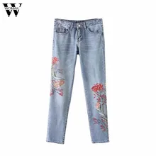 Womail Новое поступление женские цветочные джинсы с Вышивкой Модные Повседневные рваные джинсы длиной до щиколотки se27J. 30