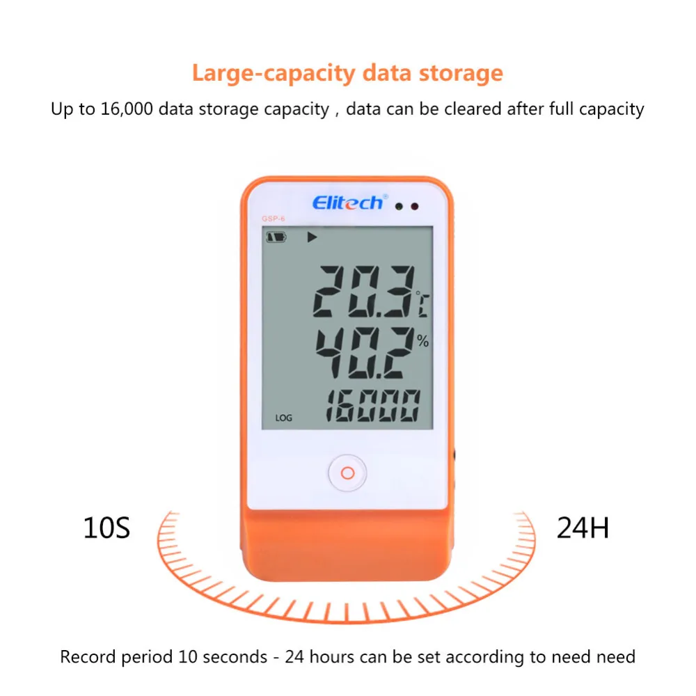 

10 Pieces/Lot GSP-6 Large Screen USB Temperature Humidity Data Logger High Precision External Sensor for Warehouse Cold Storage