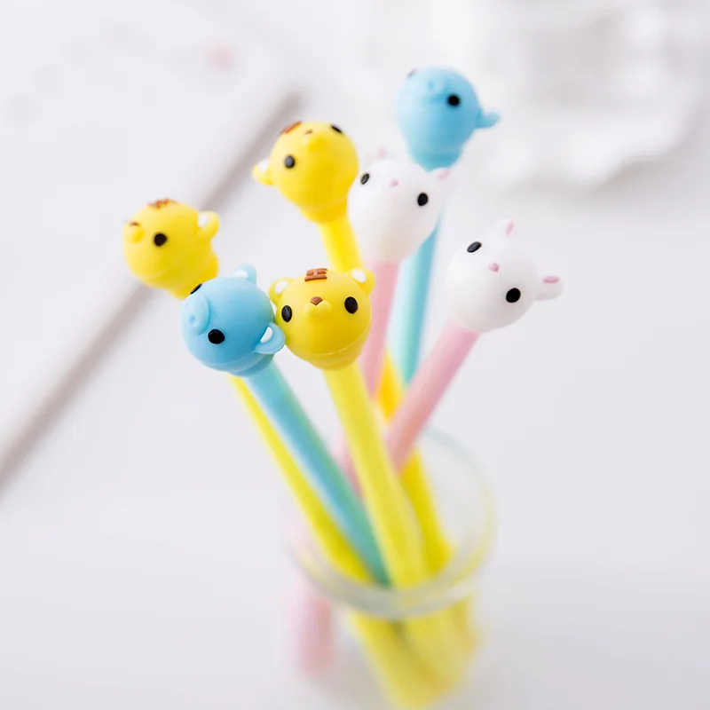 

30 Pcs Wholesale Gel Pen Korean Cartoon Cartoon Animal Head 0.38mm Neutral Pen Black Pen Stationery Writing School Tools