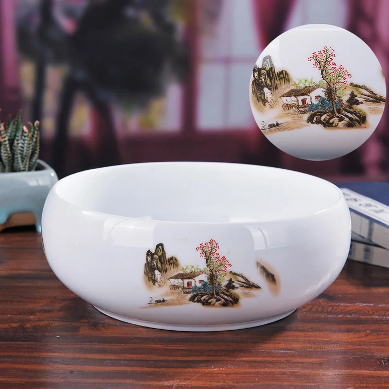 

Ceramic Porcelain Flower / Fish Nursery Bowl with Scenery Painting for Traditional Chinese Syle Home Decoration