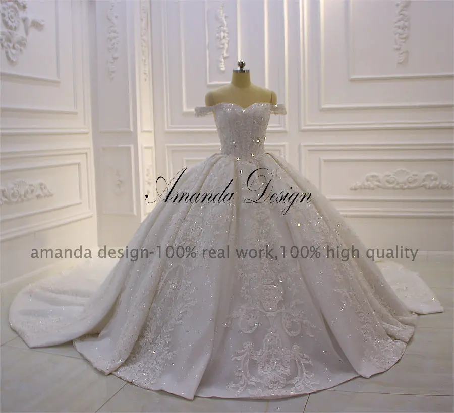 Аманда дизайн Novias с открытыми плечами кружева Бисероплетение Свадебное платье с длинным рукавом