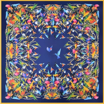 

130cm*130cm Bandana 100% Twill Silk Square Scarf Brand Women Birds Printed Femal Fashion foulard