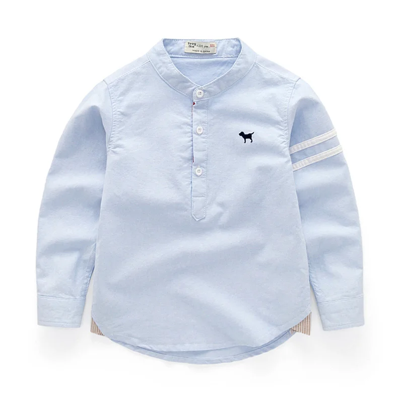 Рубашка для маленьких мальчиков Новые модные детские однотонные хлопковые топы, детская блузка с длинными рукавами, одежда синие и белые школьные рубашки для мальчиков - Цвет: Light Blue
