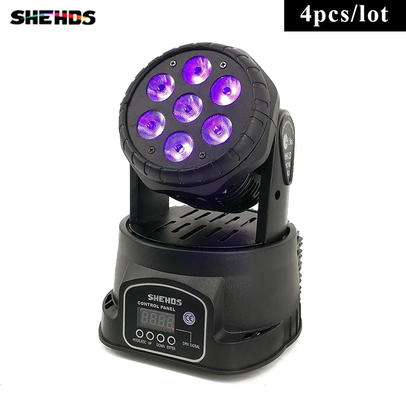 4 шт./лот Быстрая доставка LED Wash 7x18 Вт RGBWA + UV Moving Head Lighting 6in1 BGBWA для диско DJ KTV 12/16DMX