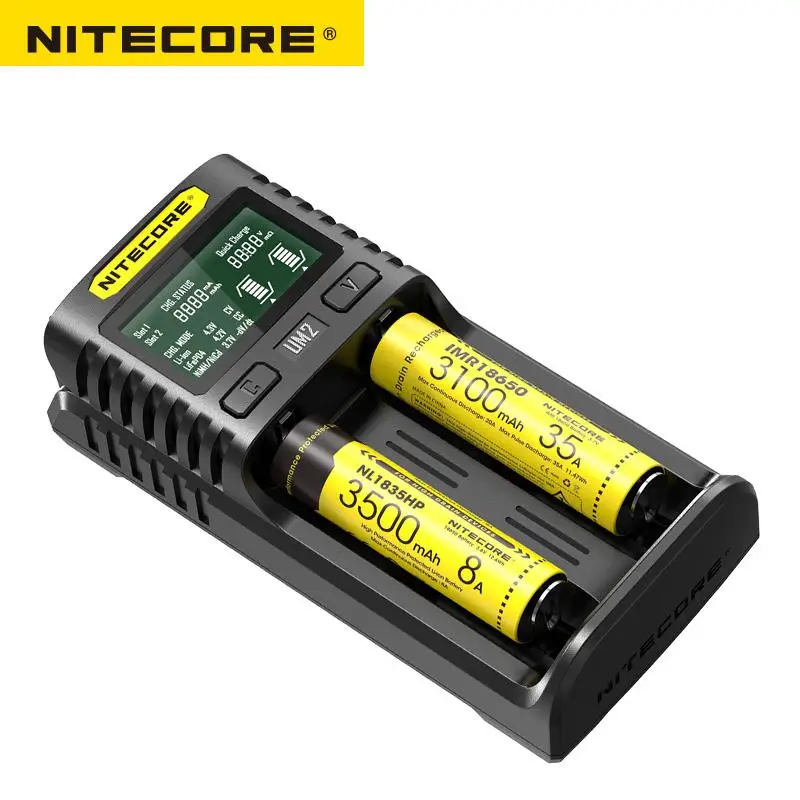 Nitecore UM2 USB Двухслотовое QC зарядное устройство интеллектуальная схема глобальная страховка Li-Ion AA 18650 20700 26500 26650 зарядное устройство