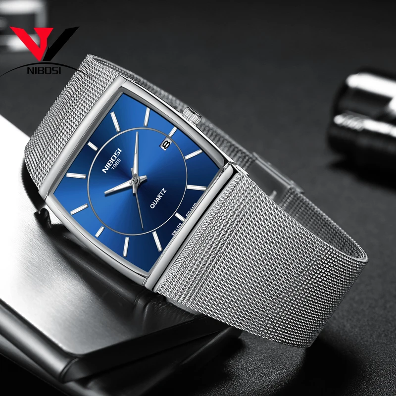 Reloj Hombre NIBOSI квадратные часы для мужчин люксовый бренд с сетчатым ремешком модные